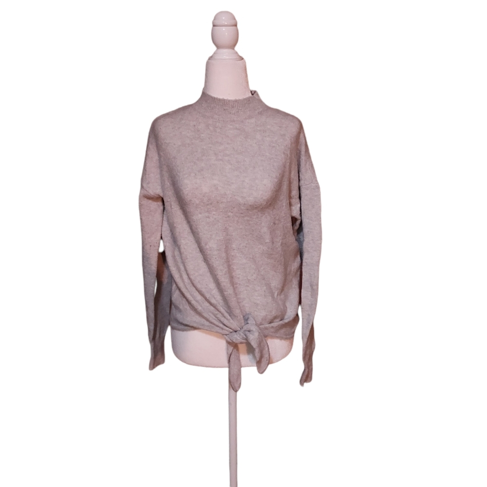 Loft S  Sweater Gray Wool Blend Tie Front Woman Soft Top Shirt Long Slee…